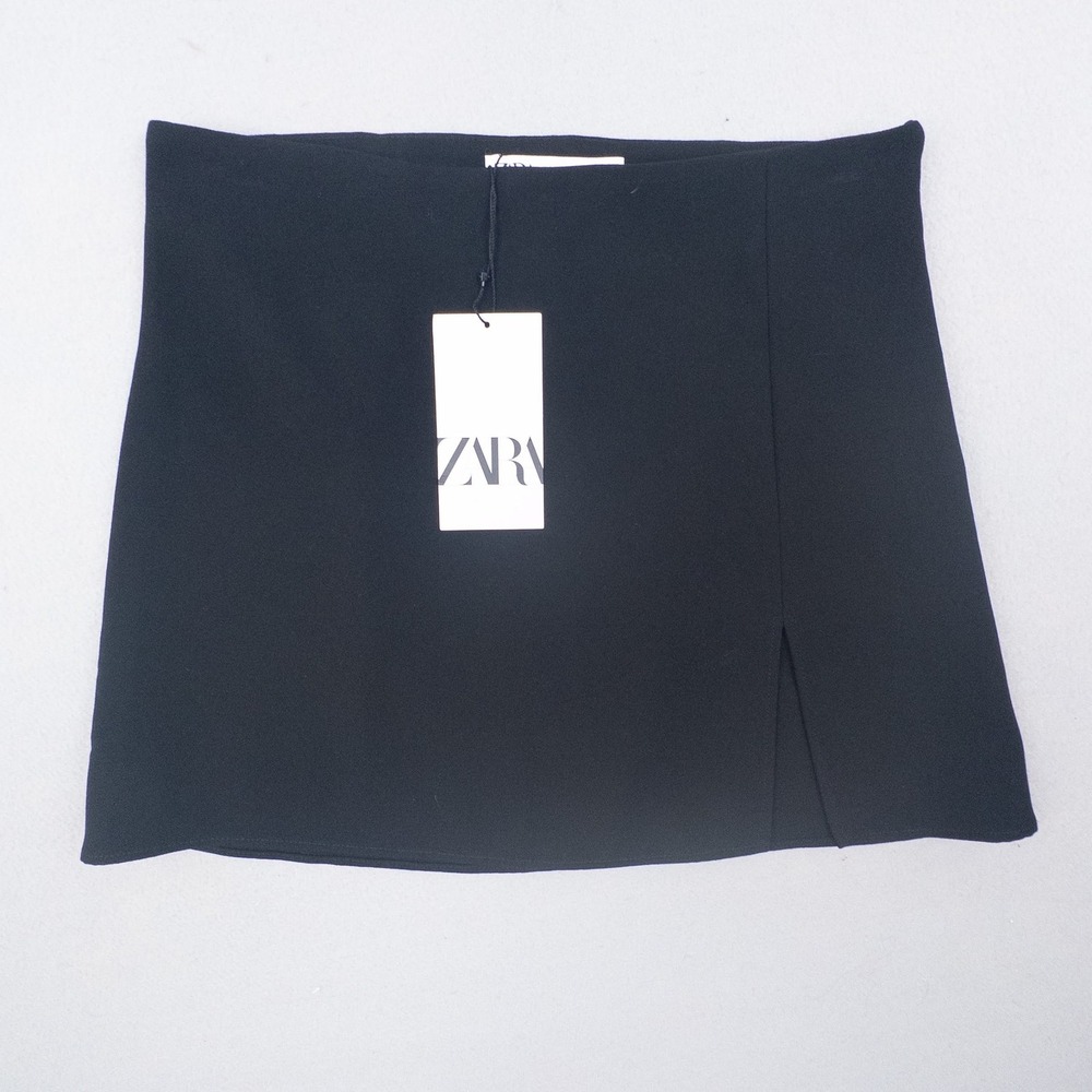 NWT Zara Black Mini Skirt Side Slit High‎ Waisted Women Medium